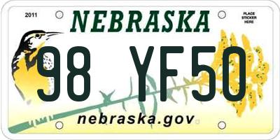 NE license plate 98YF50