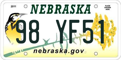 NE license plate 98YF51