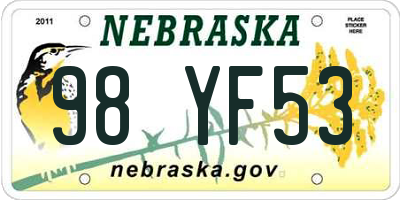 NE license plate 98YF53