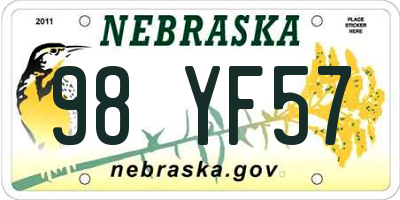 NE license plate 98YF57