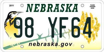 NE license plate 98YF64