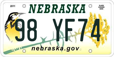 NE license plate 98YF74