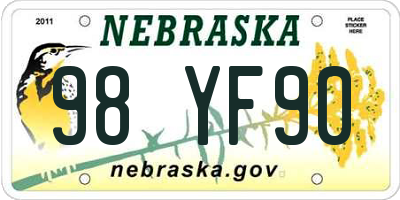 NE license plate 98YF90