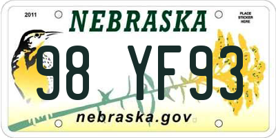 NE license plate 98YF93