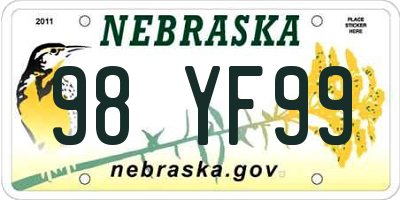 NE license plate 98YF99
