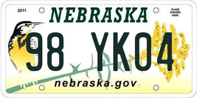 NE license plate 98YK04