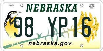 NE license plate 98YP16