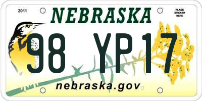 NE license plate 98YP17