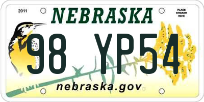 NE license plate 98YP54