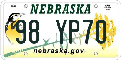 NE license plate 98YP70