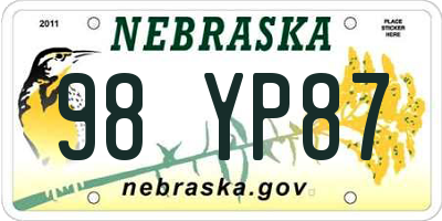 NE license plate 98YP87