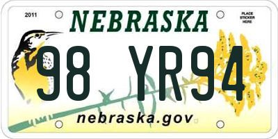 NE license plate 98YR94