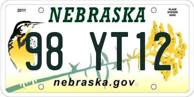 NE license plate 98YT12