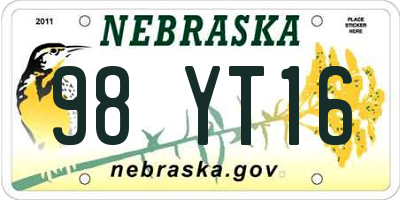 NE license plate 98YT16