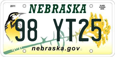 NE license plate 98YT25