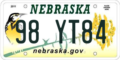 NE license plate 98YT84