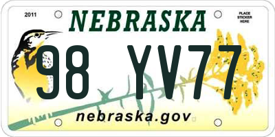 NE license plate 98YV77