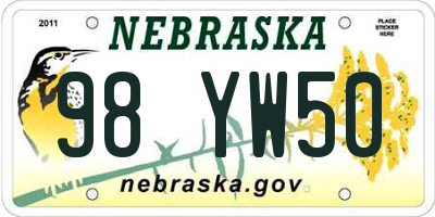 NE license plate 98YW50