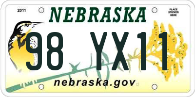 NE license plate 98YX11