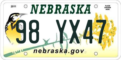 NE license plate 98YX47