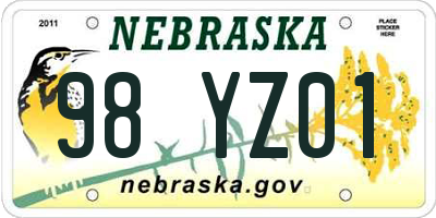 NE license plate 98YZ01