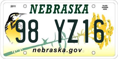 NE license plate 98YZ16