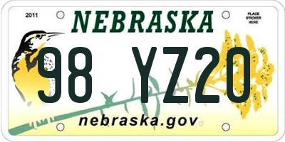 NE license plate 98YZ20