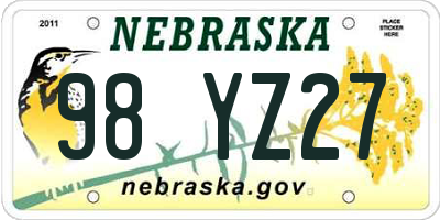NE license plate 98YZ27