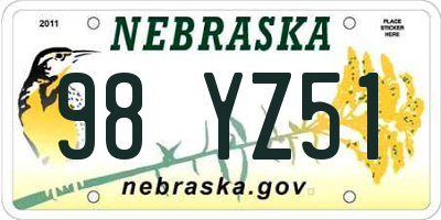 NE license plate 98YZ51