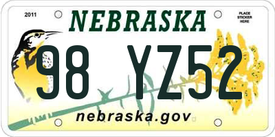 NE license plate 98YZ52