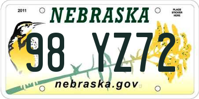 NE license plate 98YZ72