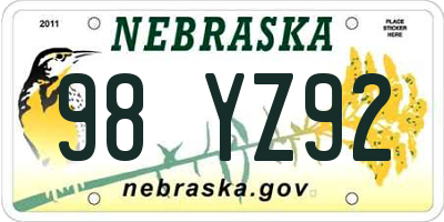 NE license plate 98YZ92