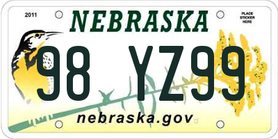 NE license plate 98YZ99