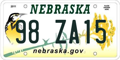 NE license plate 98ZA15