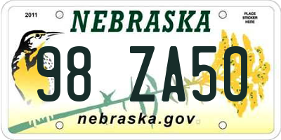NE license plate 98ZA50