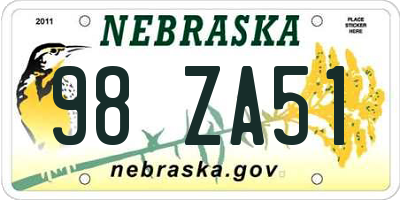 NE license plate 98ZA51