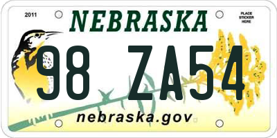 NE license plate 98ZA54