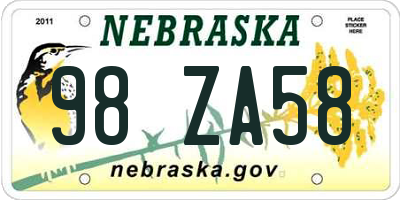 NE license plate 98ZA58