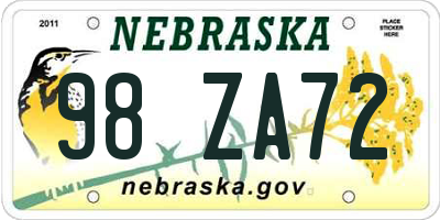 NE license plate 98ZA72