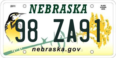 NE license plate 98ZA91