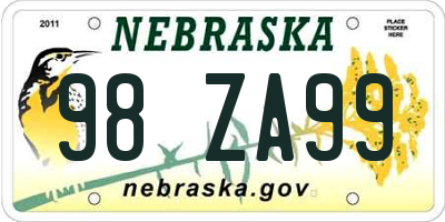 NE license plate 98ZA99
