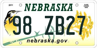 NE license plate 98ZB27