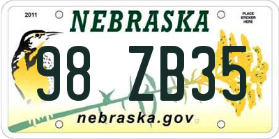 NE license plate 98ZB35