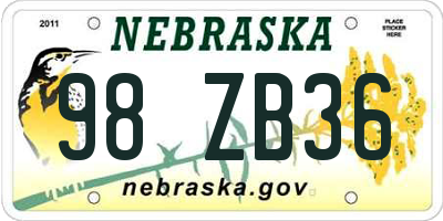 NE license plate 98ZB36