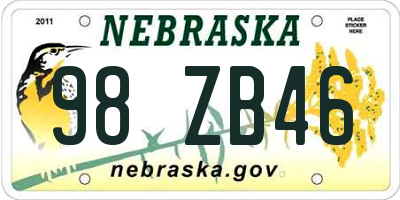 NE license plate 98ZB46