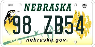 NE license plate 98ZB54