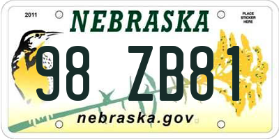 NE license plate 98ZB81