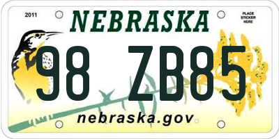 NE license plate 98ZB85