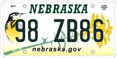 NE license plate 98ZB86