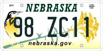 NE license plate 98ZC11